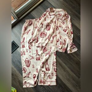 Cream and Red Women’s Food Patterned Pajama Set Size Large